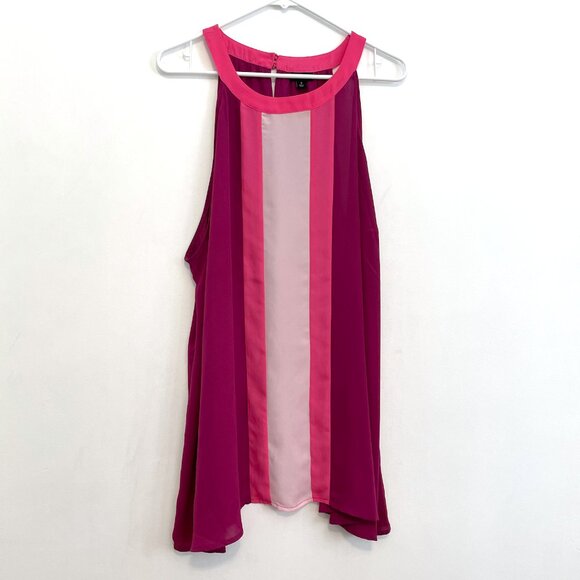 TORRID 3 Plus Size Georgette Halter Tank Berry Pink Colorblock Sleeveless Blouse - Picture 2 of 16